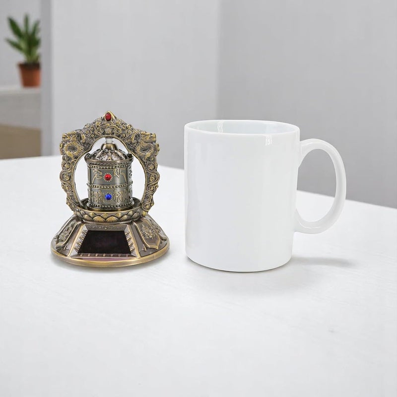 KH866 Premium Tibetan Prayer Wheel – Silent Spinning Om Mani Padme Hum Solar Powered Car, Table Top Buddhist Ornaments for Meditation, Yoga, Relaxation, Decorations – Bronze Color - Image 5